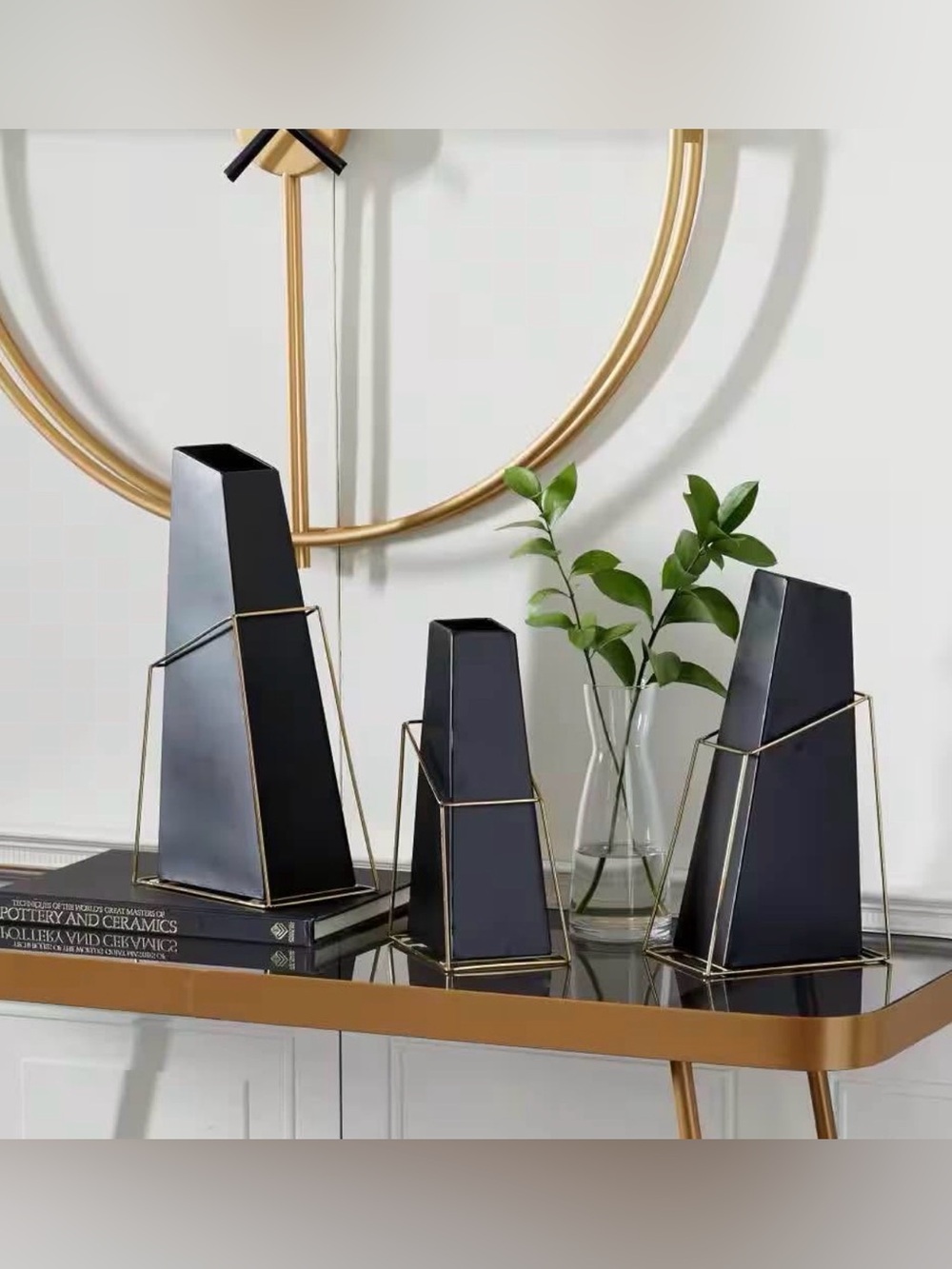 Contemporary Home Decor Modern Black and Gold Geometric Vase Set - Home Accents